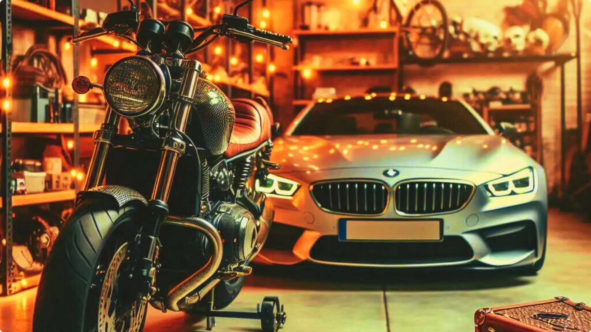 Garagem com carro e moto